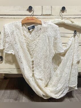 Dawn Joy Dreamers Cream Lace V-Neck Button Front Dress